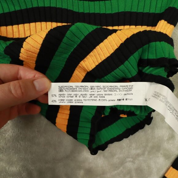 Zara Black Striped‎ Ribbed Knit Sweater Lettuce Trim Long Sleeve Top size Small - Picture 9 of 10